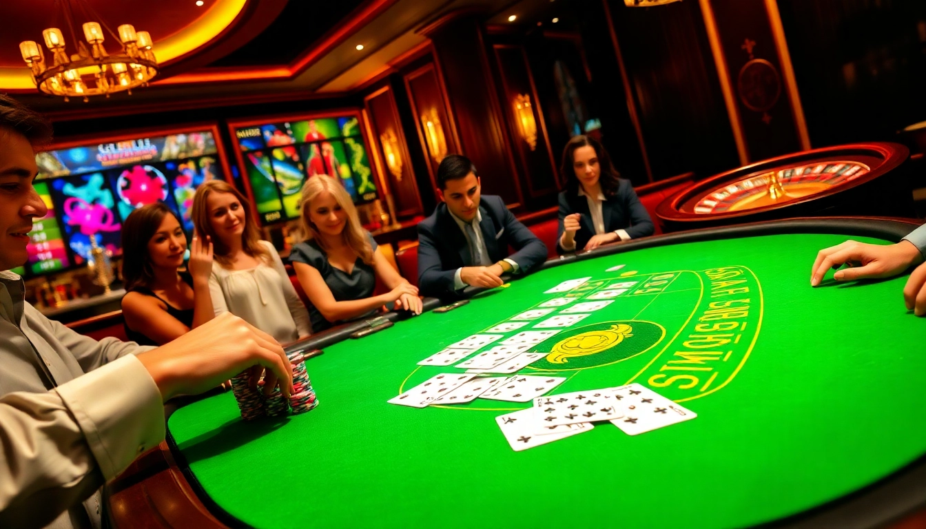 A thrilling poker scene at https://32wincasino.com/ featuring players with colorful poker chips and cards.