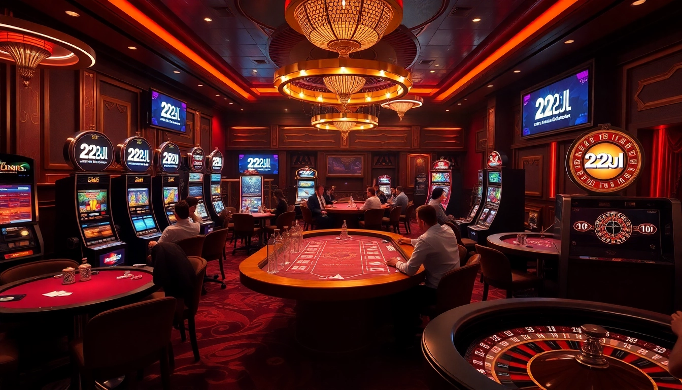 Experience the excitement of 22jl casino gameplay with vibrant tables and slot machines.