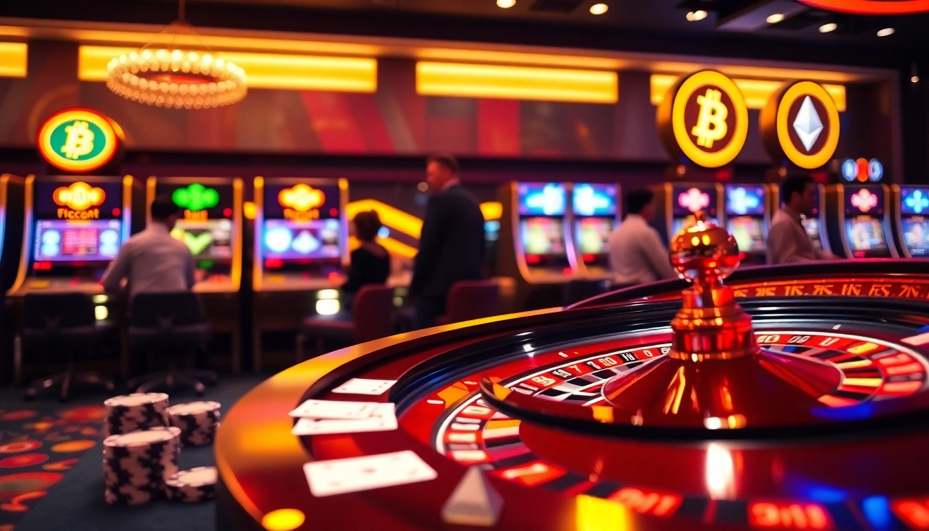 Experience casino crypto en ligne excitement with vibrant digital roulette and poker setup