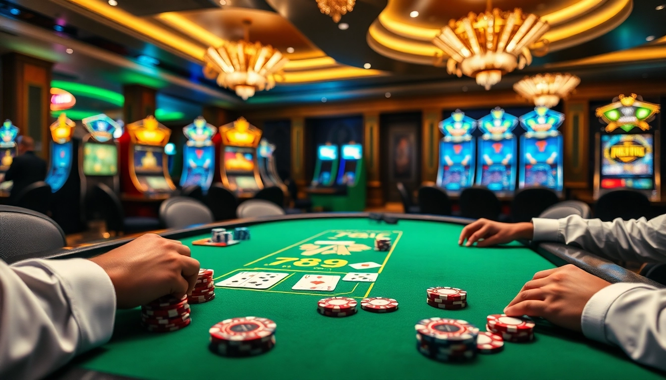 Players enjoying their game at the 789 club casino table with vibrant atmosphere and luxury decor.