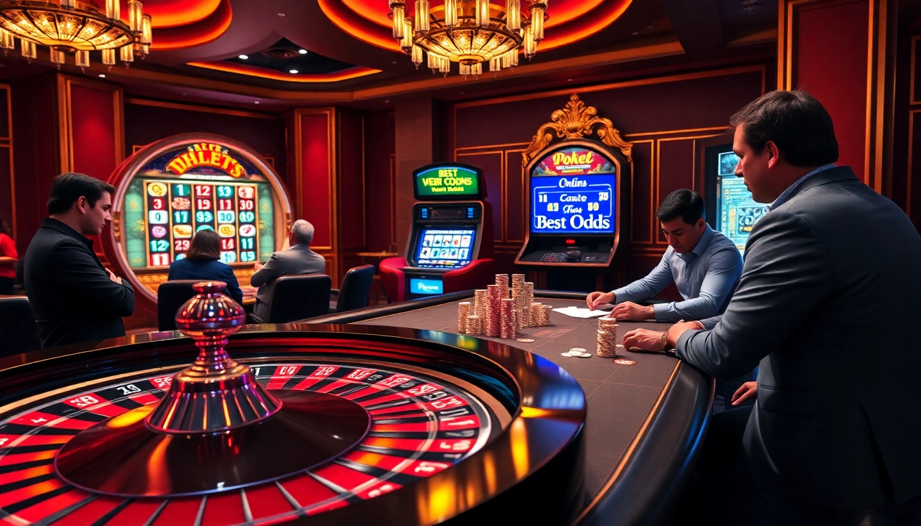 Exciting gaming scene at https://mb668.co/ with players enjoying roulette and poker in a vibrant casino atmosphere.