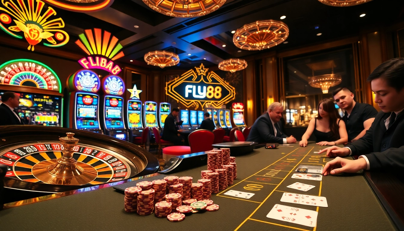 Experience FLY88's thrilling casino atmosphere with professional tables and exciting games.
