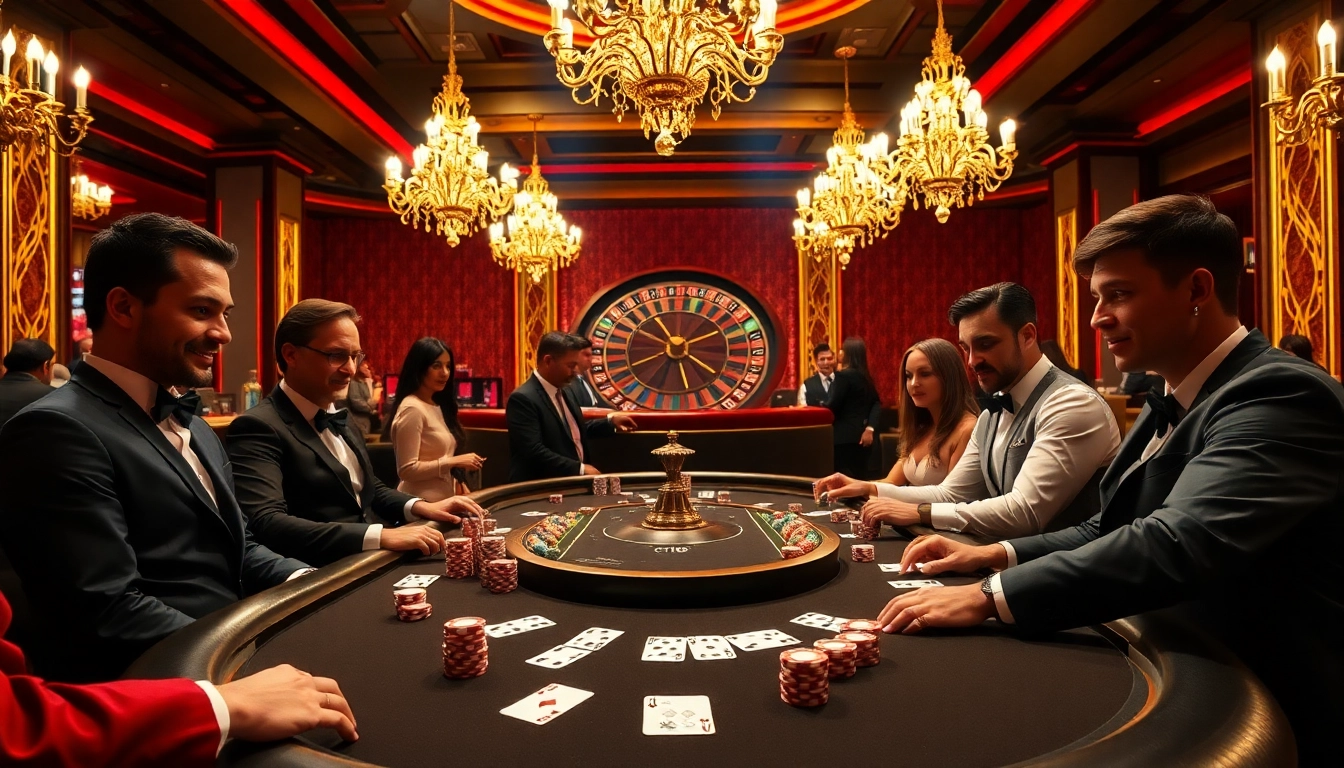 Excited players engage in a C168-themed poker game at a luxurious casino table.