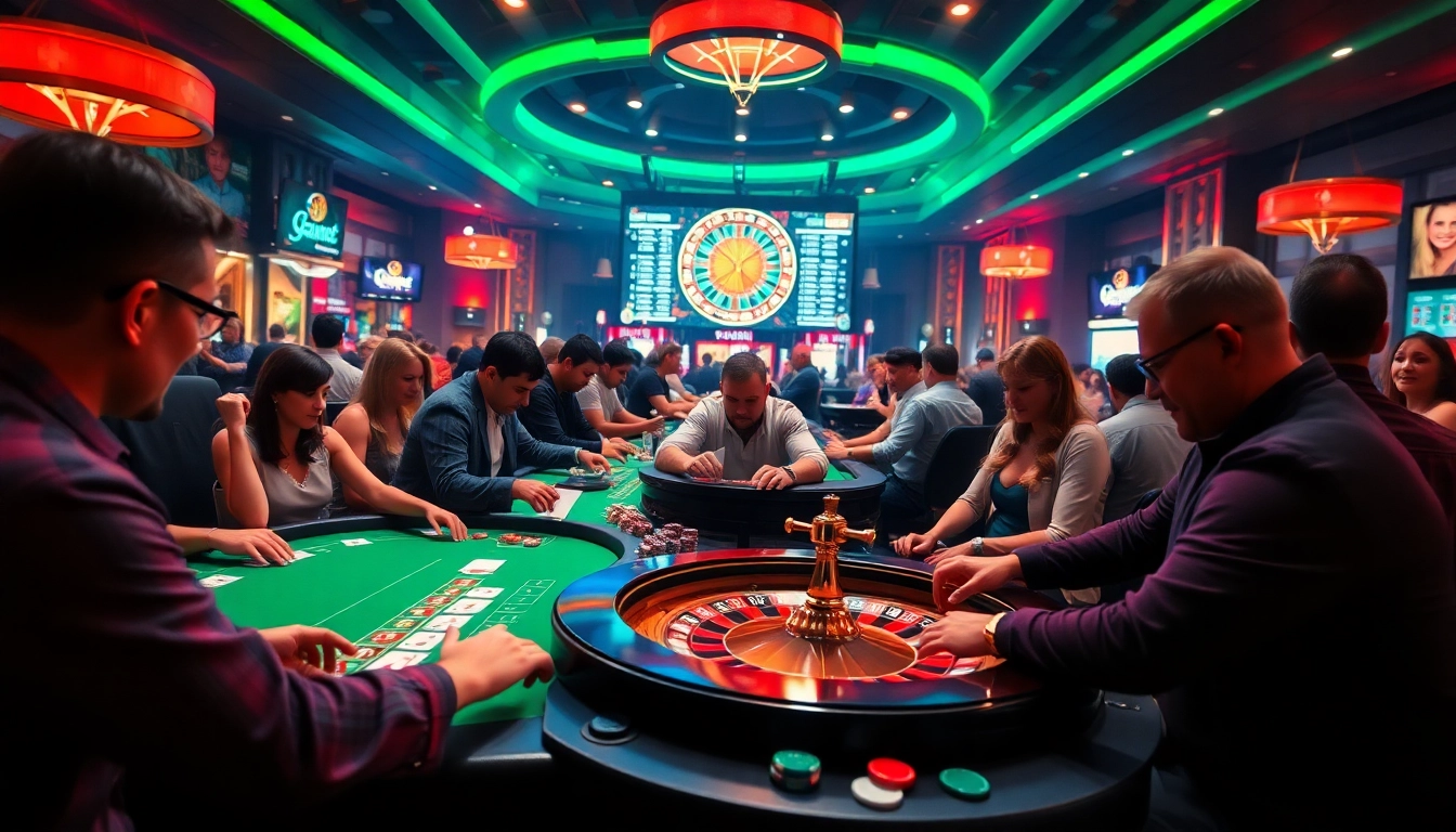 Les joueurs profitent de l'excitation du casino en ligne dans un environnement animé.