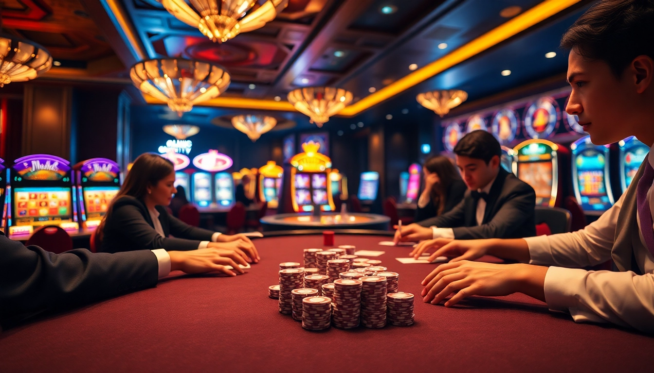 Experience thrilling gameplay at https://luongsontv23.com/ with elegant poker action and vibrant casino lights.